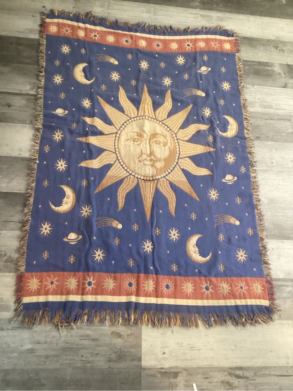 Celestial Sun & Moon Woven Throw - Blue and Gold